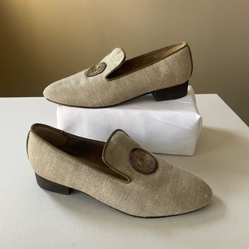 Evelyn Paul Tan Linen Shoes loafers 8.5 France 7.5 US - Picture 2 of 10